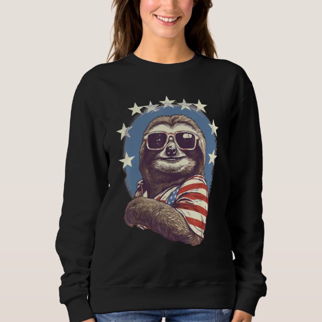 4th Of July US Flag Sloth Sweatshirt (Front)