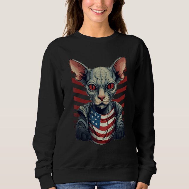 4th Of July US Flag Sphynx Cat Sweatshirt (Front)
