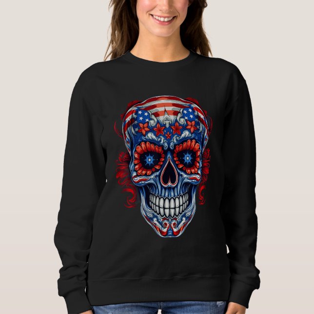 4th Of July US Flag Sugar Skull 1 Sweatshirt (Front)