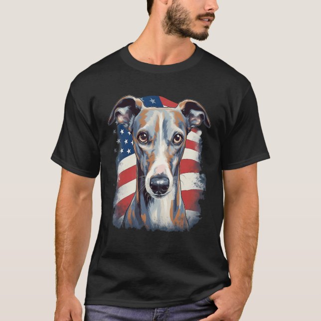 4th Of July US Flag Whippet Dog T-Shirt (Front)