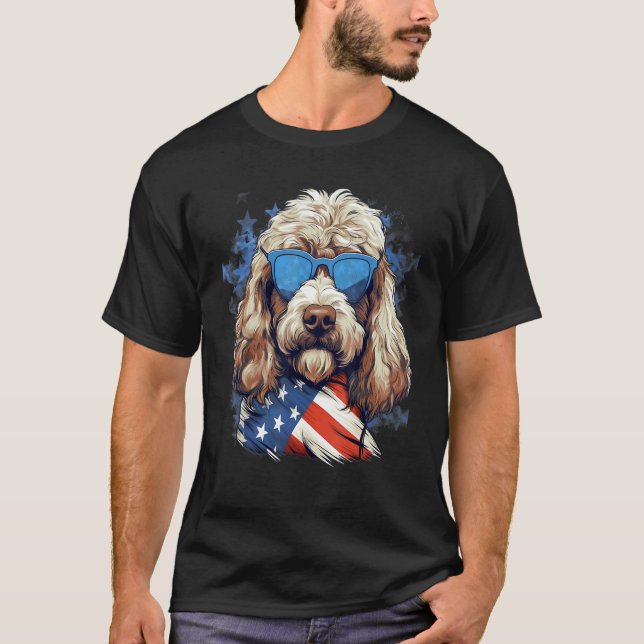 4th Of July US Flag Whoodle Dog T-Shirt (Front)