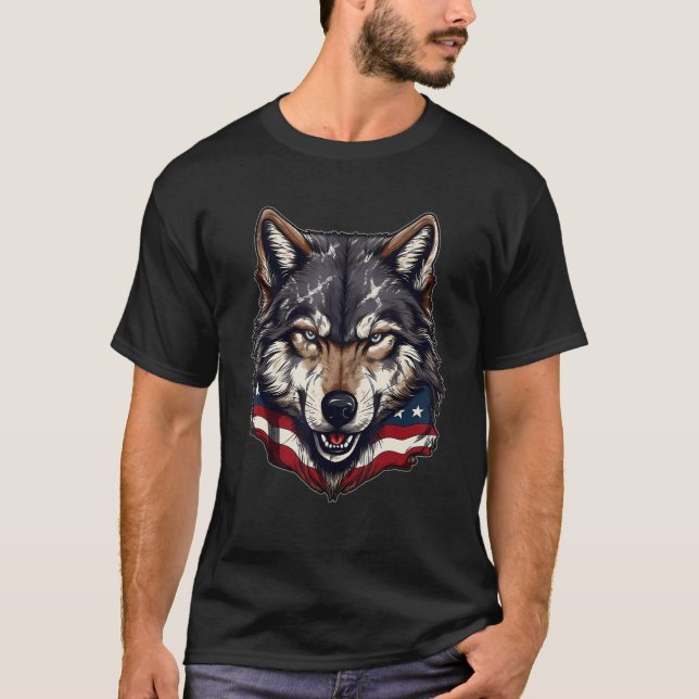 4th Of July US Flag Wolf T-Shirt (Front)
