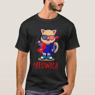 4th Of July Usa American Flag Cat Meowica T-Shirt