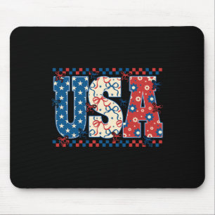 4th Of July Usa American Flag Coquette Bow Women G Mouse Pad