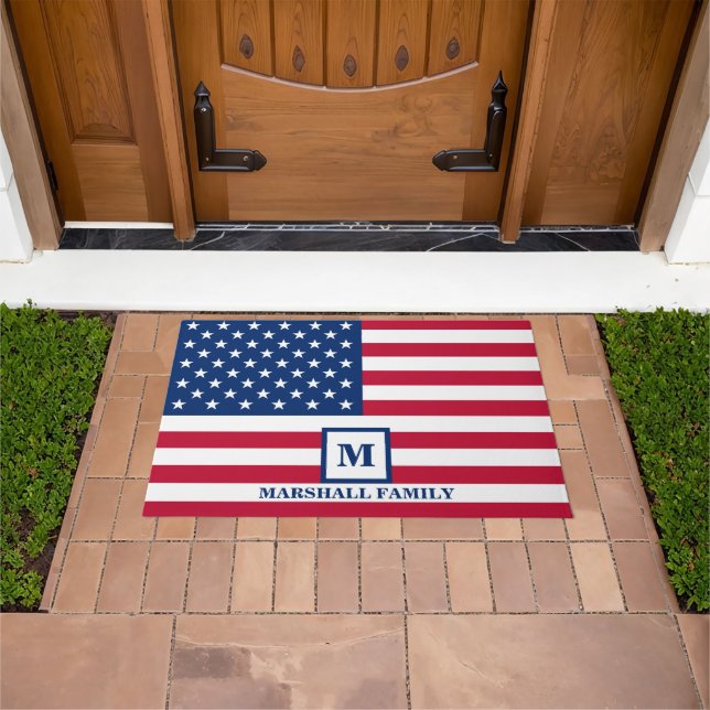 4th Of July USA American Flag Customised Monogram Doormat (Outdoor)