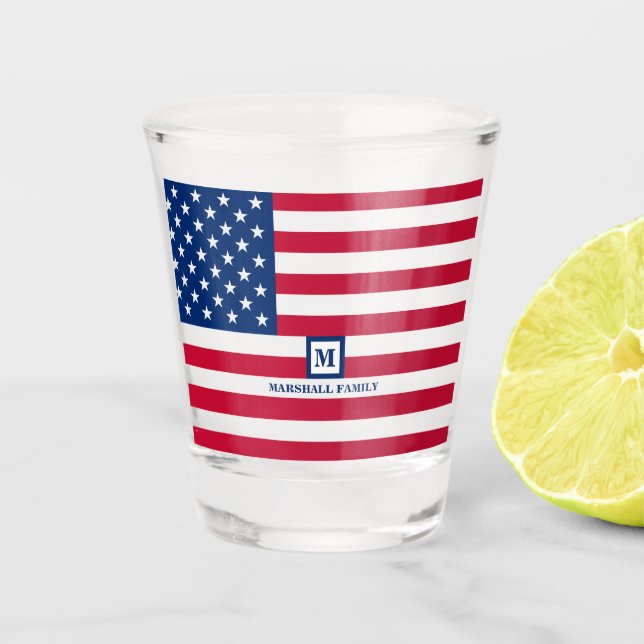 4th Of July USA American Flag Customised Monogram Shot Glass (Front)