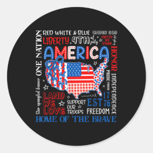 4th Of July Usa American Map Coquette Bow Patrioti Classic Round Sticker