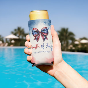 4th of July USA Bow Patriotic  Seltzer Can Cooler