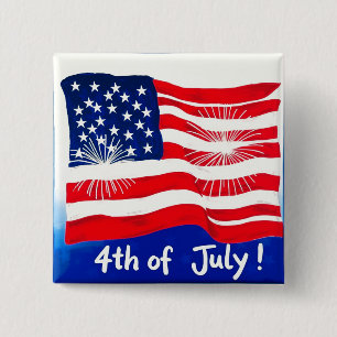 4th of July USA Flag #1 15 Cm Square Badge