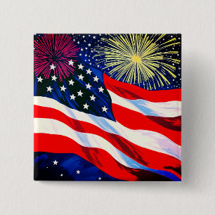 4th of July USA Flag #2 15 Cm Square Badge
