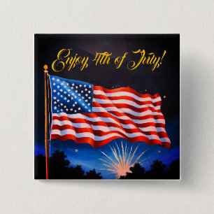 4th of July USA Flag #3 15 Cm Square Badge
