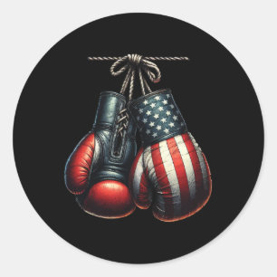 4th Of July Usa Flag Boxing Gloves For Boxer Train Classic Round Sticker