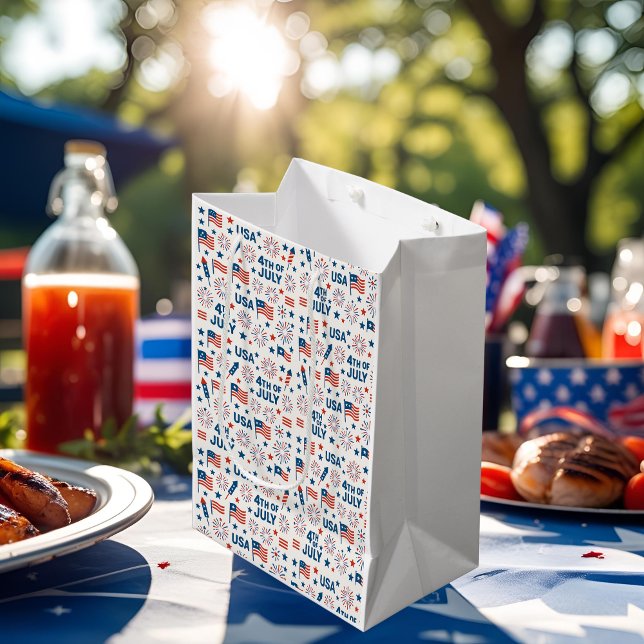 4th of July  | USA Flag, Fireworks & Stars Medium Gift Bag (Creator Uploaded)