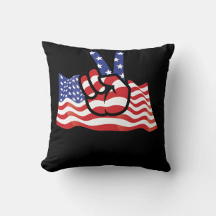 4th Of July USA Flag Peace Sign Hand Patriotic Cushion