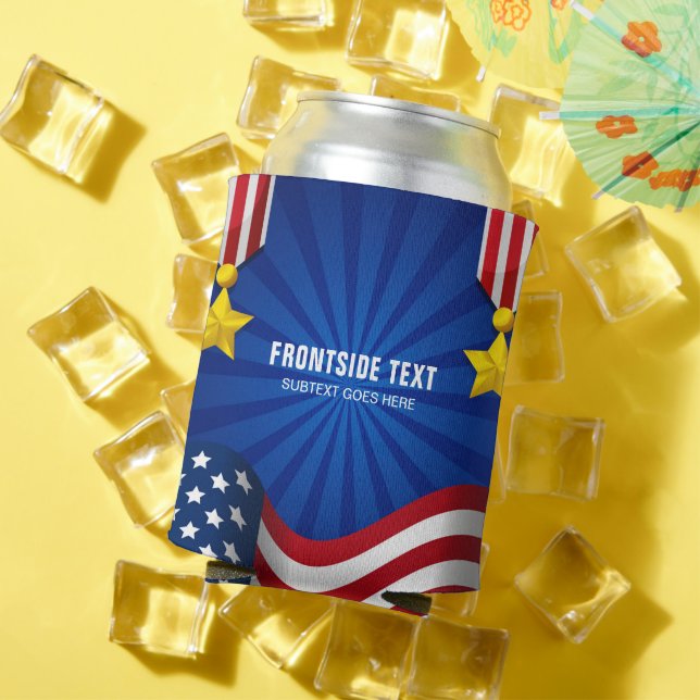 4th Of July USA Flag Personalised Text Can Cooler (In Situ Summer)