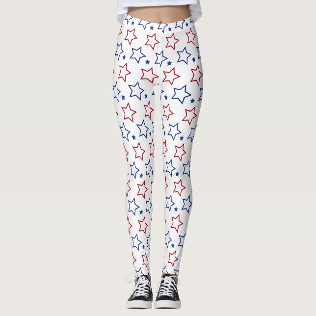 4th of July USA Independence Day Blue Red Stars Leggings (Front)