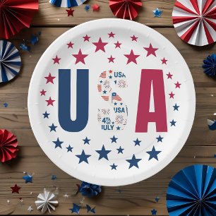 4th Of July USA Paper Plate with Stars