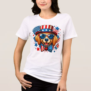 4th of July USA Patriotic Dog Independence Day Tri-Blend Shirt