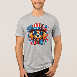 4th of July USA Patriotic Dog Independence Day Tri-Blend Shirt