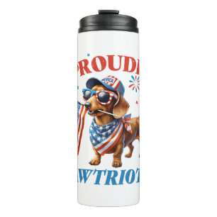 4th of July USA Patriotic Dog Proudly Thermal Tumbler