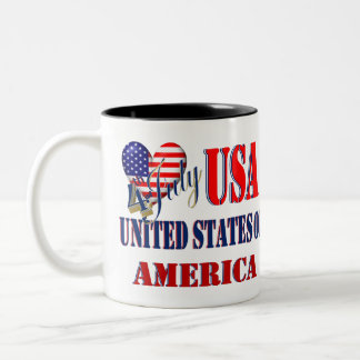 4th of July USA T-Shirt Classic Round Sticker Coff Two-Tone Coffee Mug
