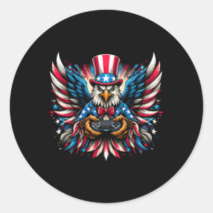4th Of July Video Game Bald Eagle American Flag Bo Classic Round Sticker