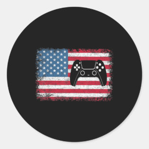 4th Of July Video Game Gamer Kids Boys Men USA Classic Round Sticker
