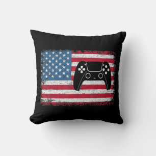 4th Of July Video Game Gamer Kids Boys Men USA Cushion