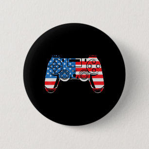 4th of July Video Game Gamer USA Flag Kids Boys M 6 Cm Round Badge