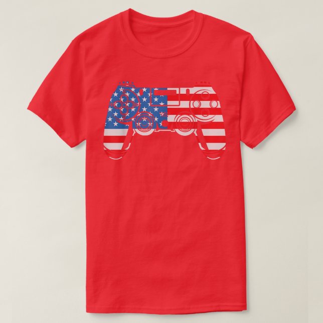 4th of July  Video Game Gamer USA Flag Kids Boys M T-Shirt (Design Front)
