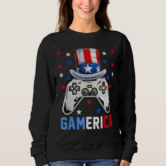 4th Of July  Video Game Gamerica Kids Boys Men USA Sweatshirt (Front)