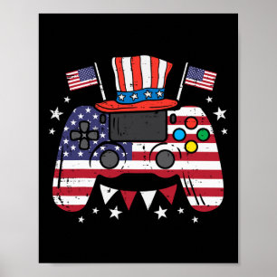 4th Of July Video Gamer Us Flag Gaming Patriot Boy Poster