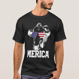 4th Of July Vintage Merica Cow American Flag Usa T-Shirt
