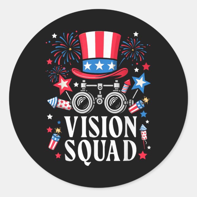 4th Of July Vision Squad Optometry Optician Optome Classic Round Sticker (Front)