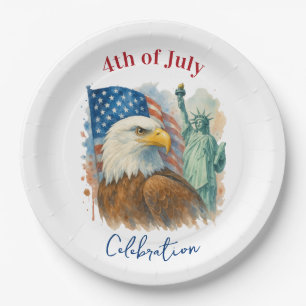 4th Of July watercolor Eagle Patriotic Party Paper Plate