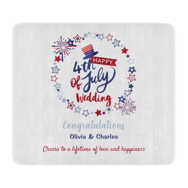 4th of July Wedding | Personalised Bride & Groom  Cutting Board (Front)