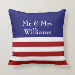 4th of July Wedding Pillow<br><div class="desc">The new couple's name decorates this red, white & blue pillow, making it a great accessory for the sweetheart table, or new home.</div>