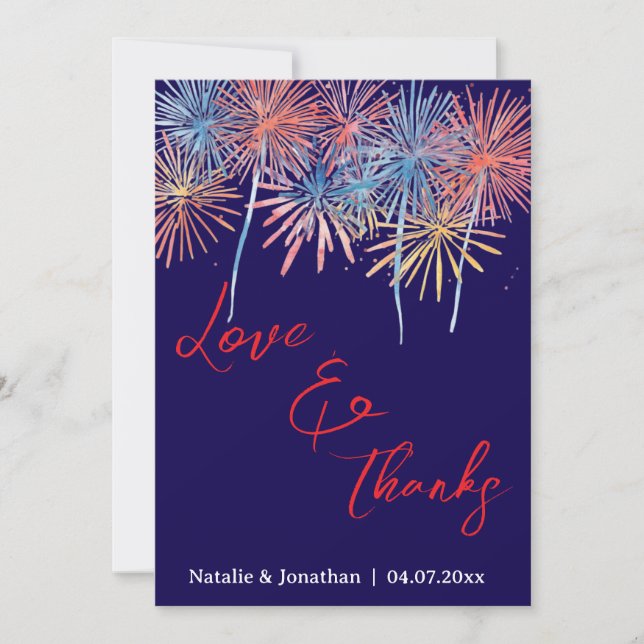4th of July  Wedding Thank You Card W Note (Front)