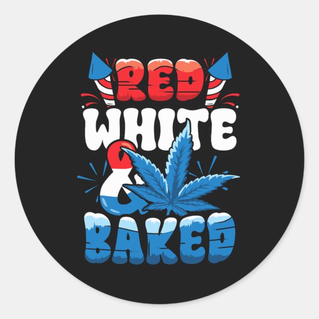 4th Of July Weed Red White Byked Funny  Classic Round Sticker (Front)