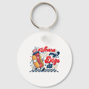 4th Of July Where My Dogs At Independence Day Key Ring