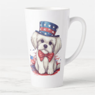 4th of July White Cute Puppy Dog-43568 Latte Mug