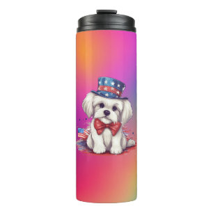 4th of July White Cute Puppy Dog-43568 Thermal Tumbler