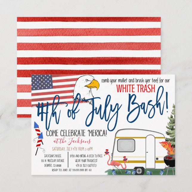 4th of July White Trash Bash Invitation (Front/Back)