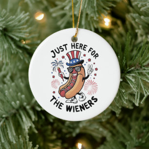 4th Of July Wieners USA American flag Patriotic  Ceramic Ornament