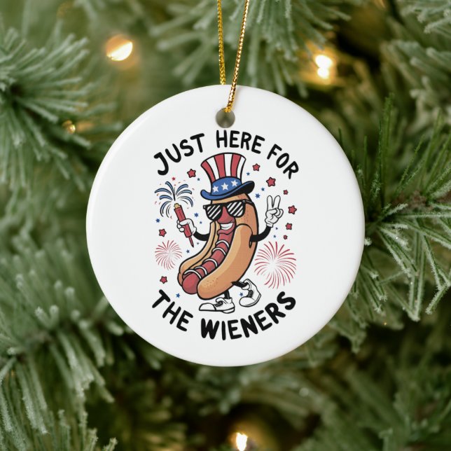 4th Of July Wieners USA American flag Patriotic  Ceramic Ornament (Tree)