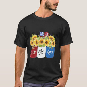 4th Of July Wife Mum Nana Sunflower With American  T-Shirt
