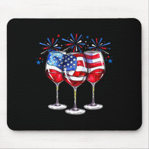 4th Of July Wine Gles Patriotic Red White Blue Usa Mouse Pad