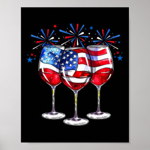 4th Of July Wine Gles Patriotic Red White Blue Usa Poster