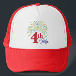 4th of July with Colourful Fireworks Trucker Hat<br><div class="desc">This hat features and spray of colourful fireworks and red & blue text that reads: 4th of July</div>