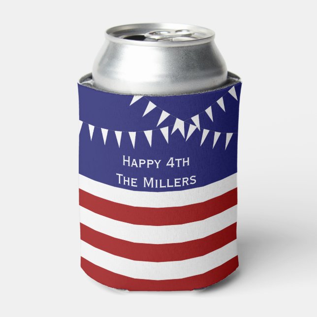 4th of July with Flags Customisable Can Cooler (Can Front)